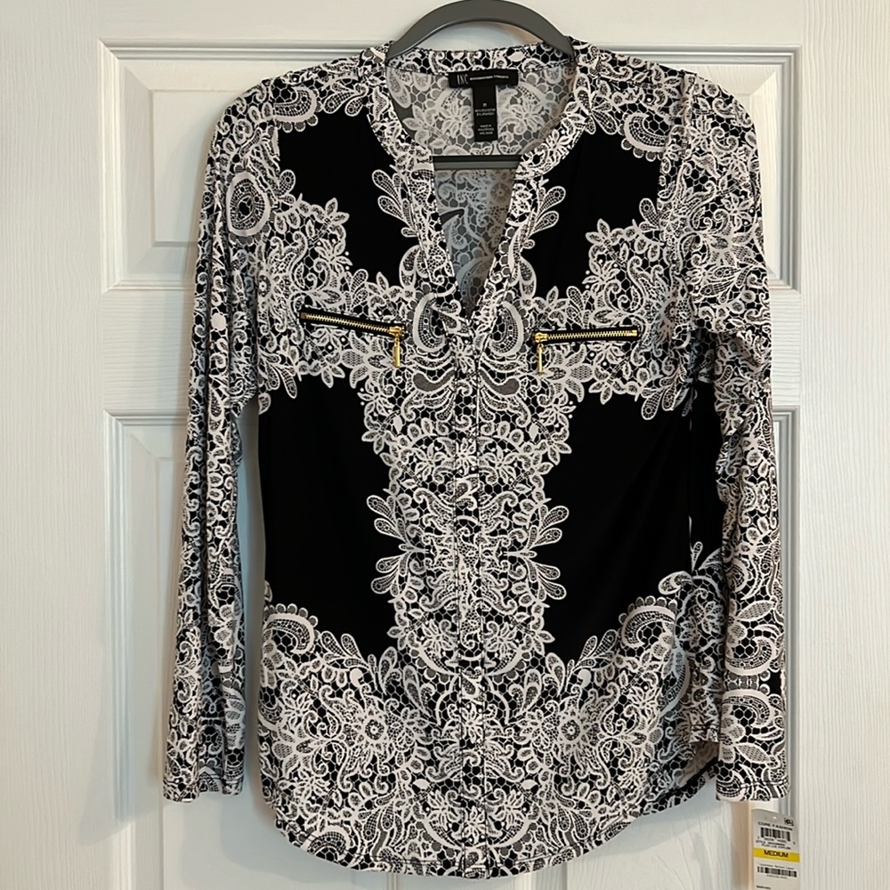 Floral paisley black and white blouse INC